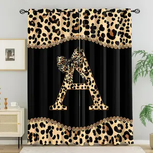 2-Pack Leopard Print A E I L M O R S T Letter Drapes, Background with Butterfly Knots, Rhinestone Trim, Grommet Installation, Bedroom Living Room Decor, Upgrade Curtain