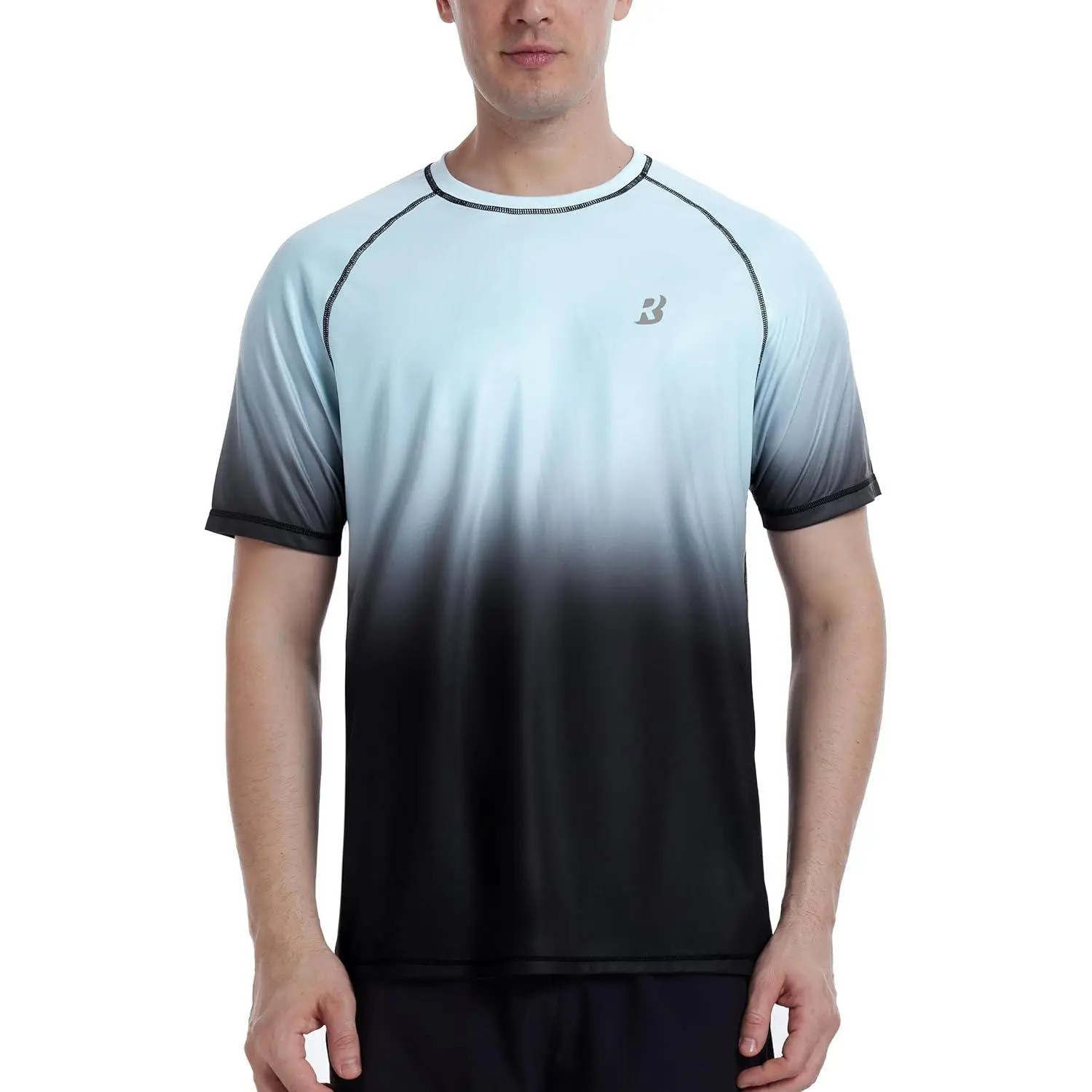 Men's Short Sleeve Rash Guard, Gradient UPF 50+ Swim Shirt, Breathable Quick-Dry 4-Way Stretch Top for Surfing & Beach, Male, Crew Neck, Sporty Chic, Water Sports, Quick-Dry Fabric, Beach Getaway