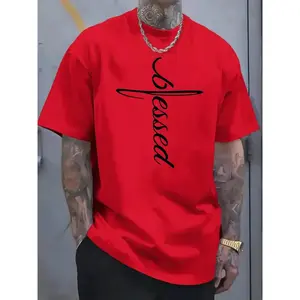 Men's Blessing Pattern T-Shirt- Shirt with "Blessed" Words, Soft Casual and Formal Wear Comfortable Top, All-Season Comfortable Fit, Ideal Birthday/Graduation/Thank You Gift, Crew Neck Design with Stretch Fabric, Christmas Plus Size T-Shirts