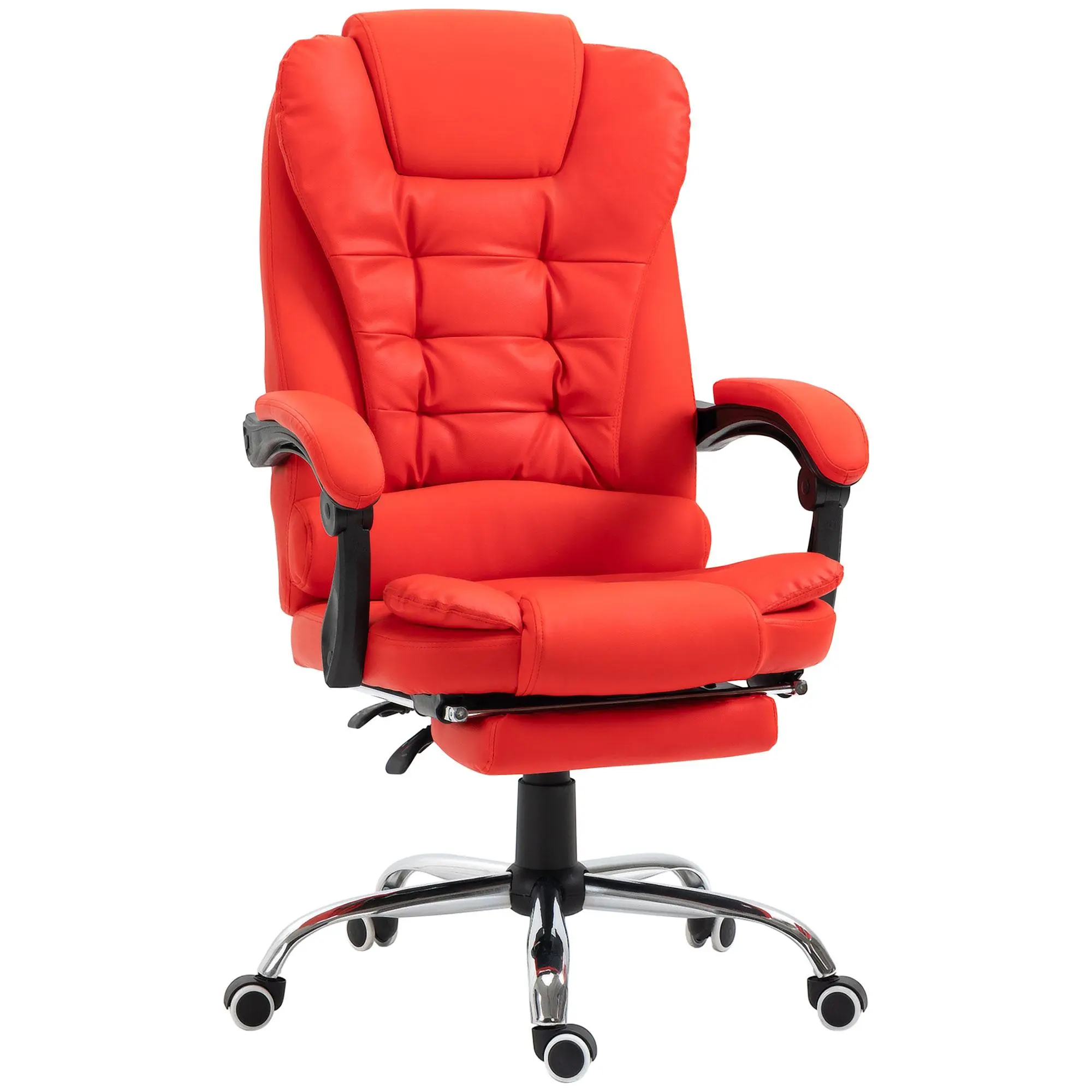 HOMCOM High Back Ergonomic Executive Office Chair, PU Leather Computer Chair with Retractable Footrest, Lumbar Support, Padded Headrest and Armrest, Coffee