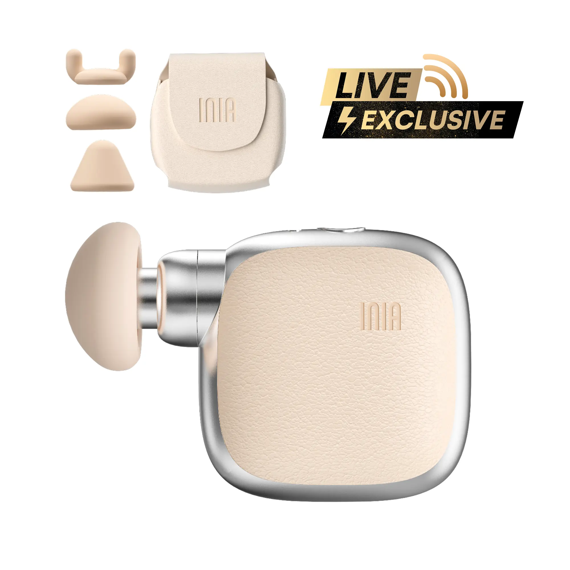 【LIVE EXCLUSIVE】INIA PocketForce Palm-Sized Massage Gun, Portable Deep Tissue Massager with 3 Heads & 4 Speeds, 3000 Percussions/Min, 7mm Stroke Depth & 10 lbs Force, Ultra-Quiet <48dB, USB Rechargeable Gift Set,Summer Beauty Gift Ideas