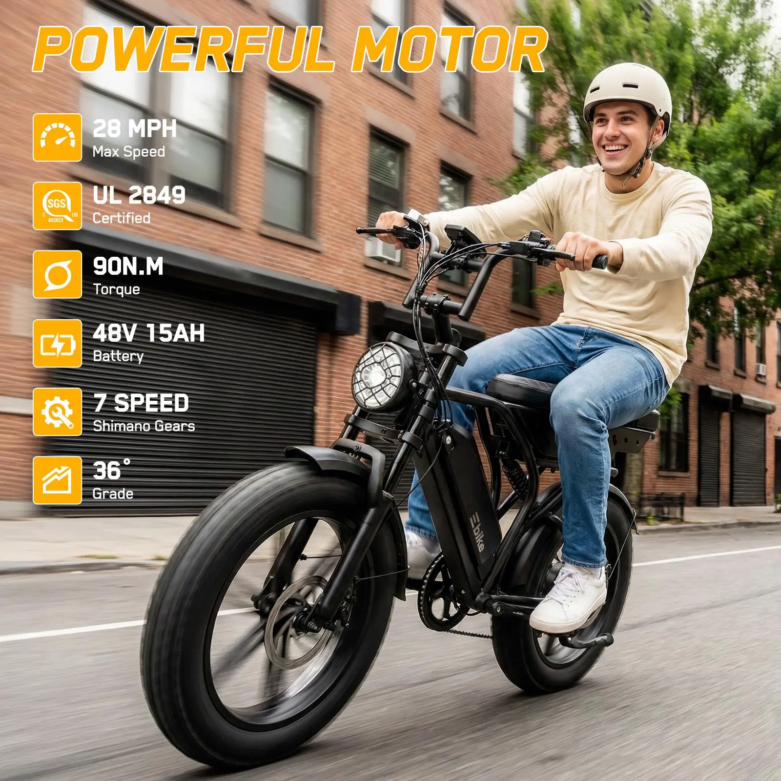 R9 Adult Electric Bike for E-biking & Parks - 1500W, Dual Battery, 7.5-Hour Charge, Up to 120 mi Range, 20 inches/20”x4.0” Fat Tires, 7-Speed, LCD Display, Front Suspension