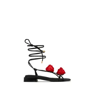 Forever Rose Floral Sandals - Black Red