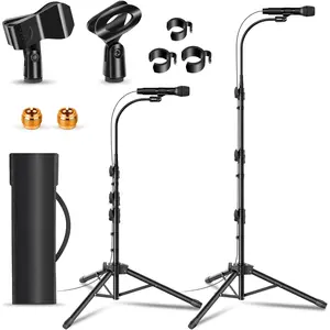 2 Pack Mic Stand Gooseneck Microphone Boom Stand for Singing Height Adjustable from 24" to 67" with 2 Mic Clips for Adults and  Singing Lecture Stage