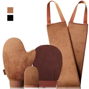 Self Tanner Mitt Applicator - 4 Pack Self Tanning Mitt with Mini Self Tanning Glove, Back Applicator, Exfoliating Mitt & Glove Accessories Set Bath Personal Black