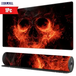 Dark Ominous Fiery Skull Gaming Mouse Pad with Stitched Edges Non - Slip Rubber Base 15.7x35.4inch Extended Desk Mat for Office Computer Gaming Gaming Mousepad Perfect Gift for Dark Fantasy Enthusiasts