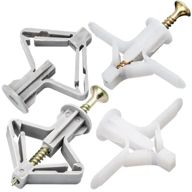 Plastic Flat Expansion Bolt Drywall Anchor Complete Kit (50 Anchors + 50 Screws) with Self-Tapping Screws, Wall Mounting Screws, Ideal for Empty Walls, Gypsum Board, Wood Panels