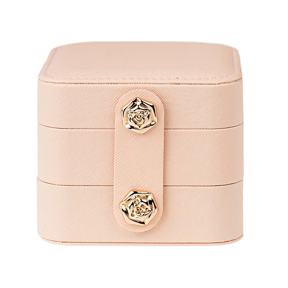 JTV Pink Layered Jewelry Organizer, 3-Layer Small Size Jewelry Storage Box with Rose Snap Closure, Approx. 3.75x3.75x3.15in Home Organizer Storage Bin
