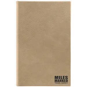 Engravable Beige Leatherette Notebook - 5 3/8" x 8 1/4" - 110 White Lined Pages & Ribbon Bookmark