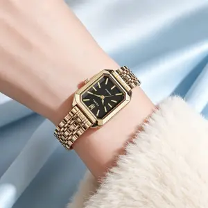Trendy Minimalist Square Watch | Gold-Tone with Black Dial for Casual & Formal Wear