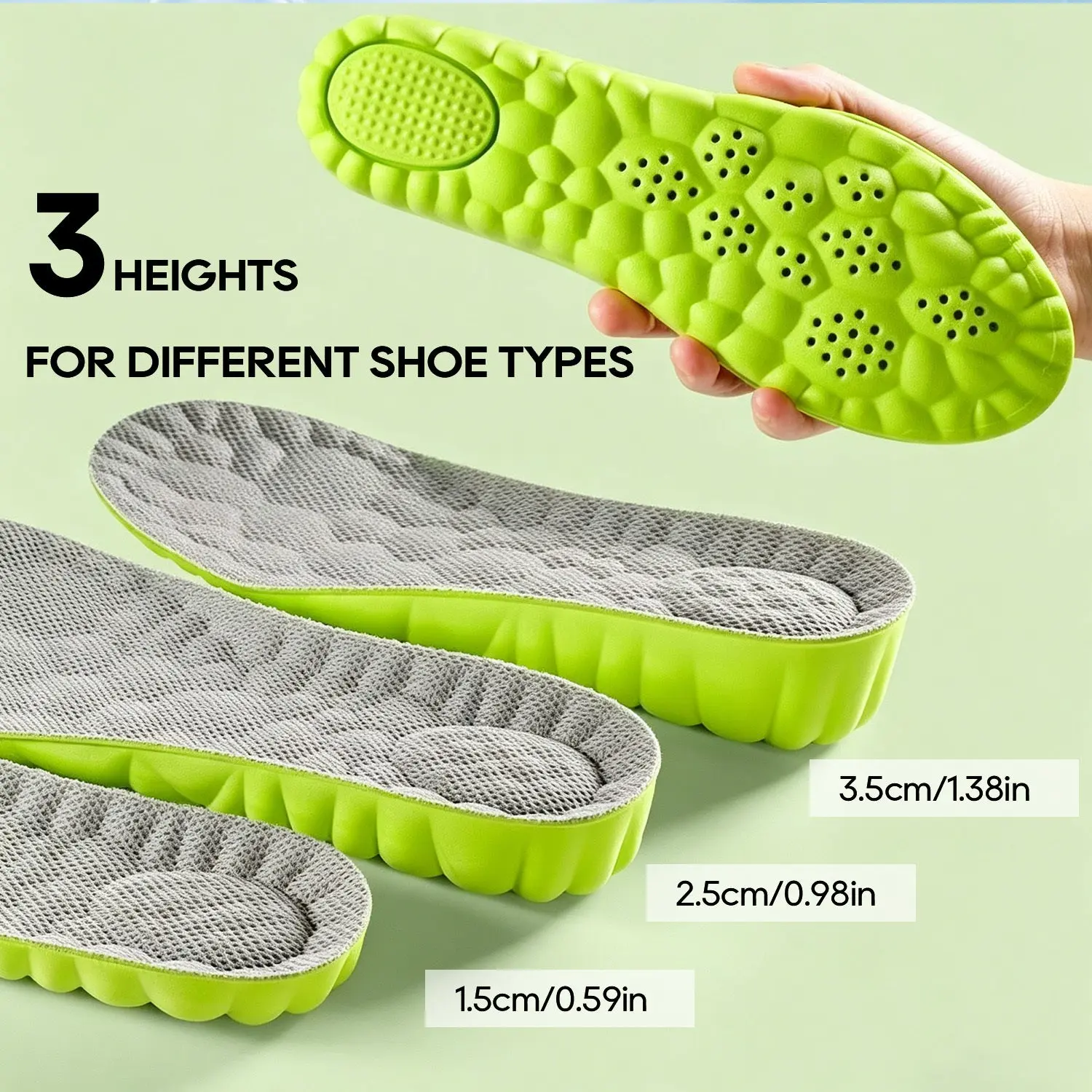 Unisex Height Increase Insoles (2 Pairs) – Breathable Shock-Absorbing Shoe Inserts (83 chars)
