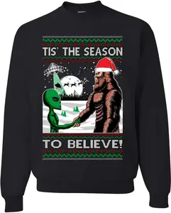 Bigfoot Tis' The Season to Believe in Conspiracies Aliens Ufo Ugly Christmas Sweater Unisex Crewneck Sweatshirt