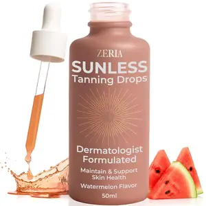 [HOT SALE 51% OFF] Zeria Tanning Drops to Drink – Sunless Tanning Drops for Face & Body – Vegan, Edible Self Tanner with Beta-Carotene – Natural Glow & Melanin Booster – Watermelon Flavor – 50mL