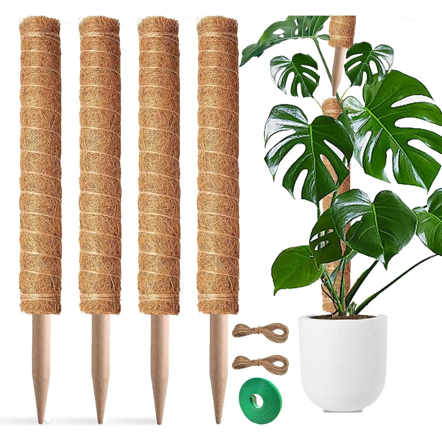 Moss Pole, 4 Pack 17Inch Monstera  Support for Climbing  Accessories Indoor -Stackable Moss Poles  Support Stakes -Coir  Pole Sticks for Potted  -Pothos, Tall  Trellis
