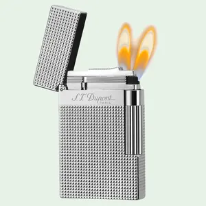 [Double Flame] Guilloche Diamond Silver Dupont luxury Lighter 140g best gift for him