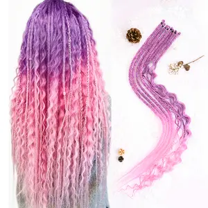 24-Inch Colored Dreadlock Flying Goddess Curls Extensions Synthetic Boho Braids Curly Hippie Style Dreads 2 packs, 16 pieces Handmade Dreads for Stylish Looks in Purple-Pink & 613