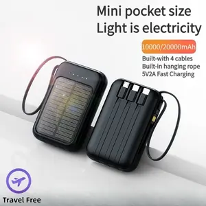 10000mAh 5V2A Fast Charging Solar Power Bank, Small Size Large Capacity High Appearance, High-Speed Rechargeable Battery Portable Charger, Built-in 4 Cables, for iPhone 6 7 8 X XR 11 12 13 14 15 16 Pro Max