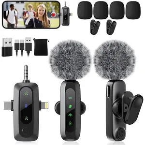Mini Microphone,3 in 1 Wireless Lavalier Microphones for iPhone/iPad/Android/Camera(Lightning/USB/3.5 mm Jack),2 LED Display Bluetooth Microphone Mute/Noise for Video Recording Vlog,Youtube, Tiktok