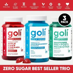 1P-Zero Sugar Best Seller Trio - World's First 3-in-1 Pre, Post, Probiotic, Apple Cider Vinegar with Vitamin B12 and Probiotics To Address Bloating, Ashwagandha & L-Theanine, Vitamin D gummies. Gluten-Free, Vegan, Non-GMO & Gelatin-Free