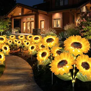 Solar Powered LED Sunflower Garden Lights Set of 2/4/6 Pieces Realistic Nighttime Glow for Yard Lawn Patio Porch Waterproof IP65 Energy Efficient Outdoor Lighting Durable Plastic Flowers All Weather Protection