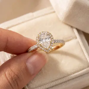 2 1/2Ct Pear Shape Diamond Lab Grown Engagement Ring White Yellow or Rose Gold