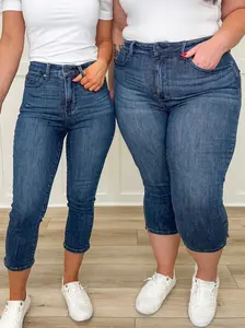 Judy Blue Lucia "Butt Lifting" Tummy Control Capris - Dark Wash Non-Distressed High-Rise Cotton Denim Flattering Shield Back Pockets