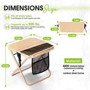 Upgraded Strap Folding Stool Ultra Light 1.5 lbs  Portable Outdoor Chair with Side Pockets & Shoulder Strap for Camping Hiking Fishing BBQ Thanksgiving Christmas Gifts soft  bbq party max load Aluminum Camping Table
