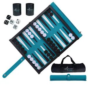Travel Backgammon Set Deluxe – Roll-Up Board with Magnetic Wooden Frame, Dice Cups and Bag - Unique Travel Backgammon Set for Adults