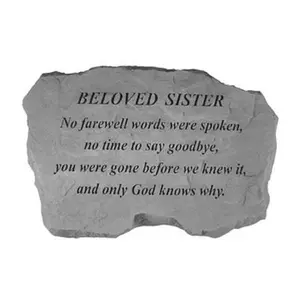 212 MAIN Stone Memorial Sign, 16x10.5x1.5 in Weatherproof Outdoor Decor Plaque, Inscribed with "Beloved Sister - No Farewell Words Were Spoken"