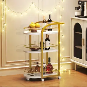 YATINEY 3-Tier Bar Cart, Modern Mobile Bar Cart, Home Bar Serving Cart with Fence and Wheels, for Dining Room, Living Room, Garden, Party, White and Gold Organiser Racks #SpringSale #BigSpringSale