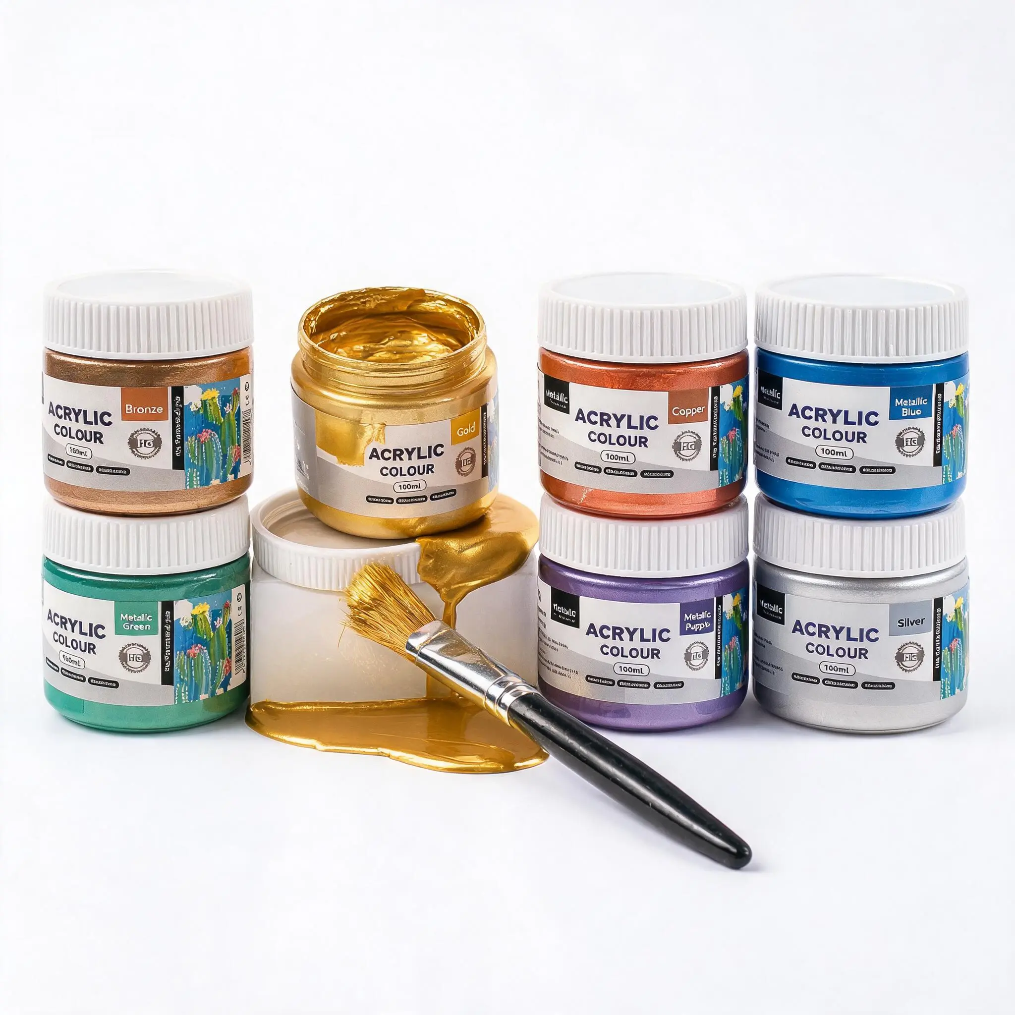 Fzihue 100ml 8-color metallic texture acrylic high gloss waterproof paint, suitable for furniture renovation, DIY handicrafts, model painting, and artistic creation. It is a non-toxic water-based paint for wood, ceramics, plastics, and canvases