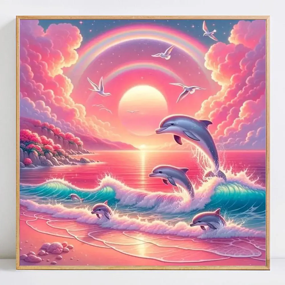 Dolphin Pattern Diamond Arts Colorful Painting Kit without Frame, DIY Handcraft Decorative Art Picture for Beginner, Wall Art Decor for Home Living Room Bedroom, Diamond Painting Kits