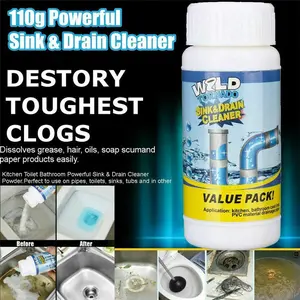 Powerful Sink and Drain Cleaner Powder, Fast Foaming Drain Cleaner for Kitchen and Pipes Cleaning Tool