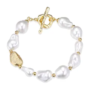 Goldtone Simulated Pearl Toggle Bracelet