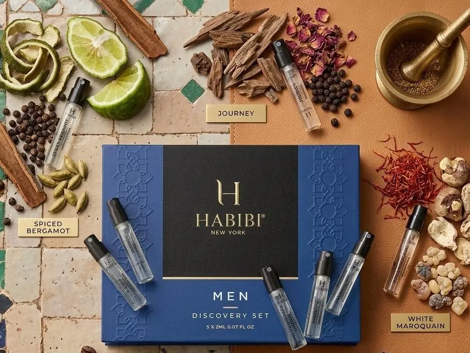 HABIBI NEW YORK Men's Fragrance Discovery Set, Cologne Sampler with Woody, Spicy & Vanilla Scents to Find Your Signature Scent, 5 x 2ml Travel Vials, Aroma Perfume, Fragrance Parfum, Sample Set Perfume