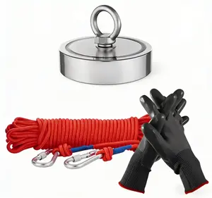 Double-Sided permanent Neodymium Fishing Magnet, 353 lbs (160KG) Pulling Force, with 6mm x 20m (65ft) Rope & Anti-Slip Protective Gloves, Ideal for River Recovery, Magnet Fishing, Treasure Hunting & Salvage Tasksheavy heavy weight