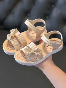 Girls' Anti-Slip Soft Sole Sandals, Adjustable Strap Sandals, Ankle Strap Sandal, PVC Upper & Sole Material, Casual Outdoor Beach Shoes, New Trendy Design for Kids, Bow Decorated Sandals