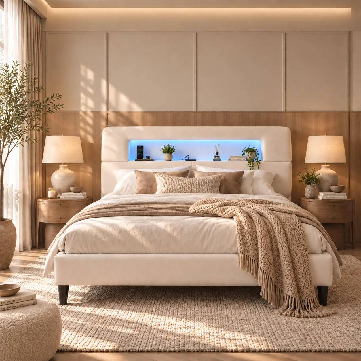 【Stock Up】Raybee Luxurious Velvet Queen Size Bed Frame, No Box Spring Needed, Heavy Duty & Sturdy Construction, 105° Ergonomic Storage Headboard, Upholstered Bed Frame With Charging Station, NO Noise,Easy Assembly #Girls' Bedroom Decor#Apartment Furniture