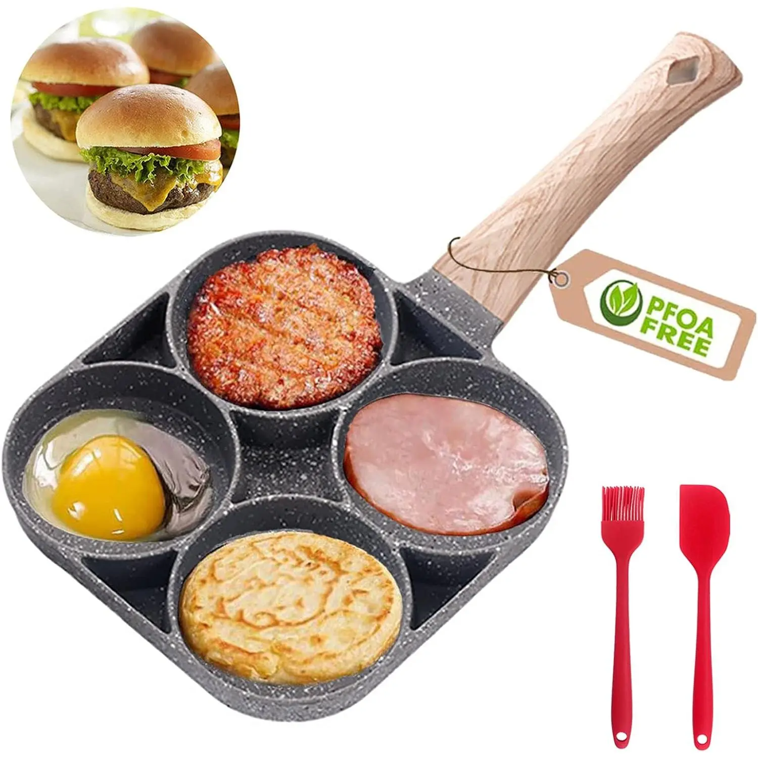 4 Egg Frying Pan,Pancake Omelette Pan,Cooker Pans 4-Cups Non-stick Cookware Aluminium Alloy Fried Divided Egg Cooker, Burger Pan for Breakfast,Pancake,Poached Egg1