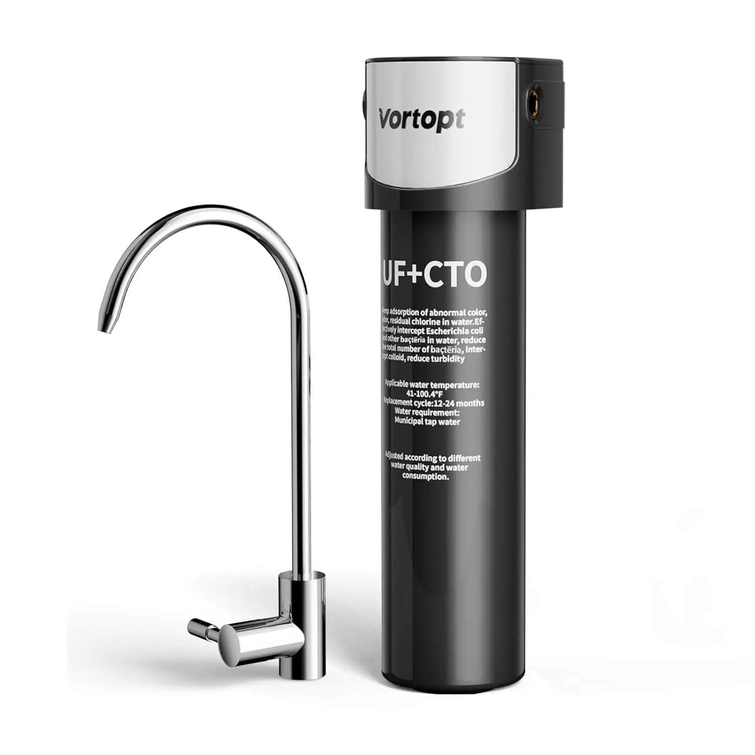 Under-sink water filtration system with tap, NSF/ANSI 42 certified water filter, 19,000 gallon high flow rate, PFOA/PFOS, chlorine, and odor reduction, connects directly to kitchen faucet (Black - Q6-C2-19000GAL)