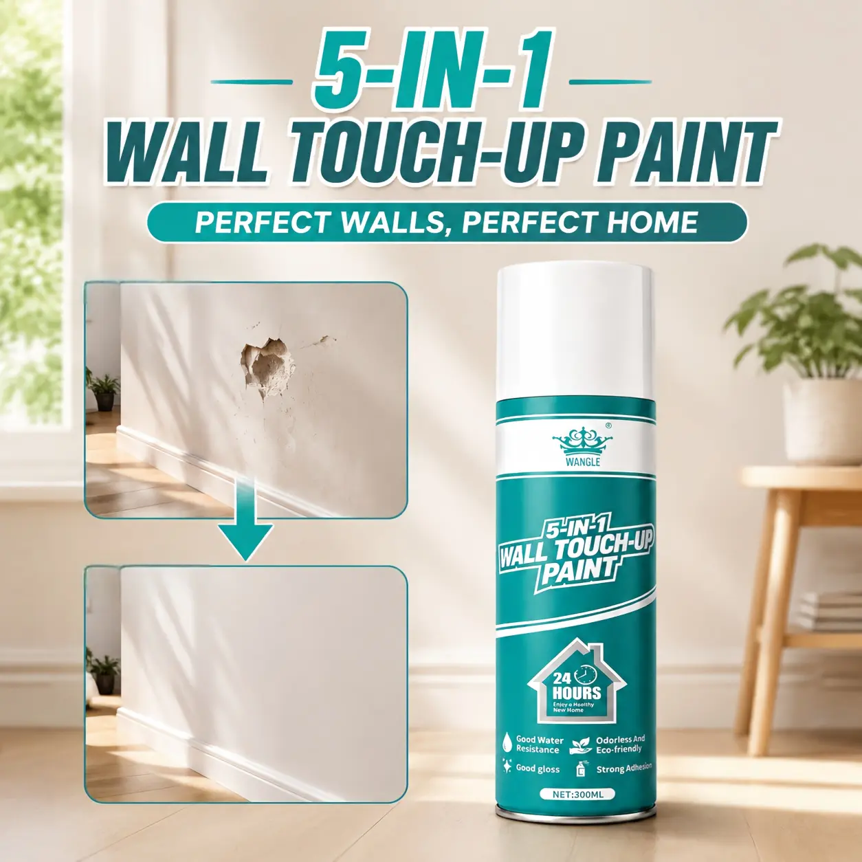 Wall Repair Coating - Fast-Drying Formula for Covering Stains, Scratches, Imperfections, Restoring Smooth Even Finish, Ideal for Interior Walls, Ceilings