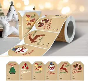 250-Pack Self-Adhesive Kraft Christmas Stickers, 2 x 3 Inch Gift Tags for Wrapping Presents, Decorating Boxes, Bags, and Envelopes, Sticky Holiday Labels for Christmas Gifts