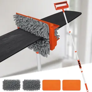 Ceiling Fan Cleaner Duster with 62.5‘’ Extendable Long Handle Ceiling Fan Blade Cleaning Tool, Reusable Chenille & Microfiber Mop Head for Dusting Ceiling Fan Baseboard Wall Floor