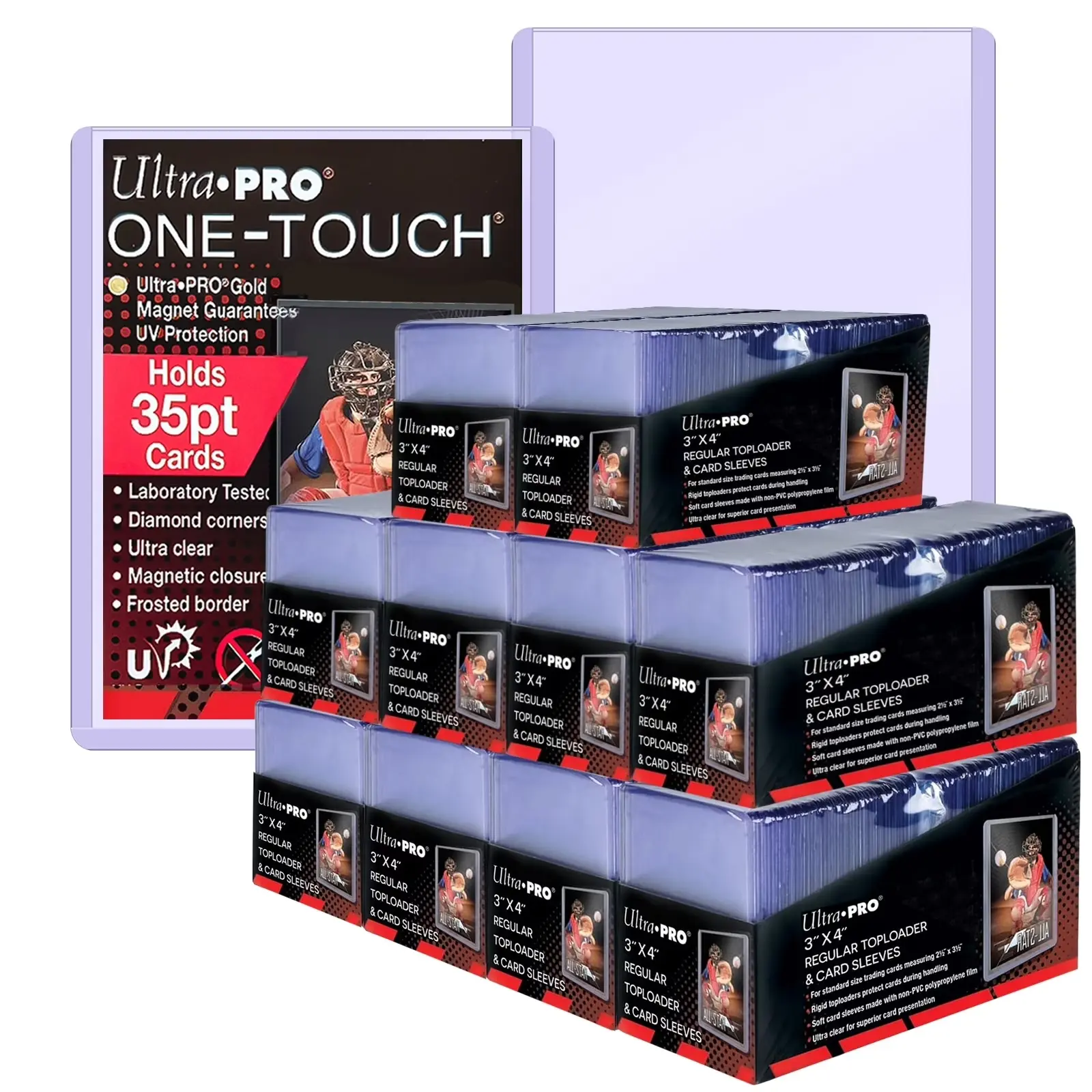 Ultra pro 1000ct Top Loader 3"X4", Trading Card Sports Card holder，Baseball card protector Hard plastic, (1000 hard card + 1000 soft card)
