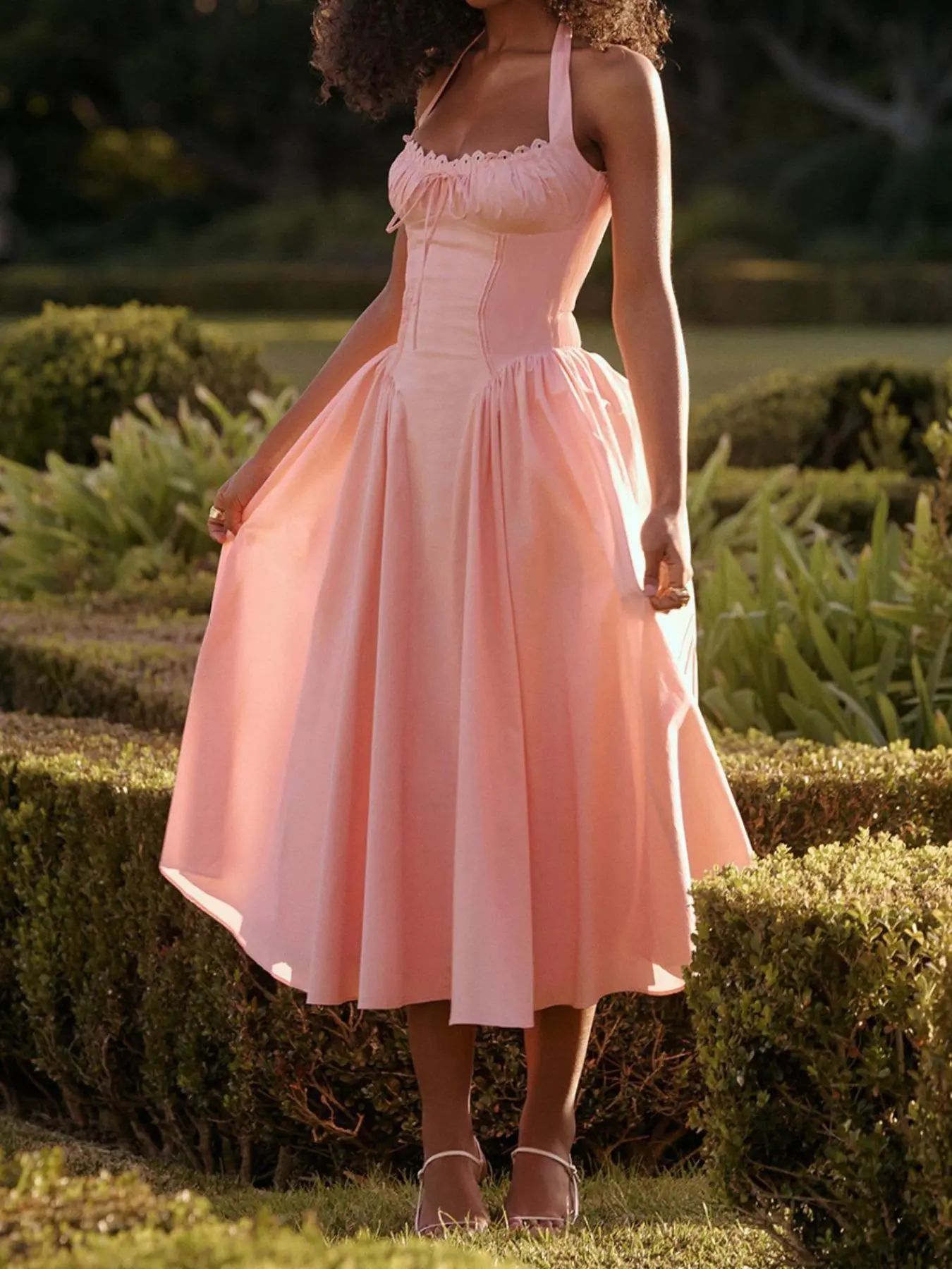 Women's Tie Back Sleeveless Elegant Backless Dress, Elegant Chic Fashion Casual A Line Dress for Daily Outdoor Wear, Fit Women Dress for Summer