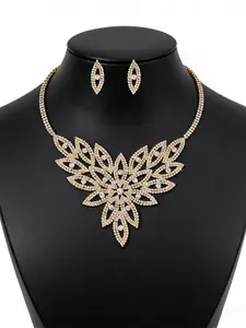 1 PC New Exaggerated Evil eye Rhinestone Necklace Earrings For Women's High-End Diamond Elegant Jewelry Set