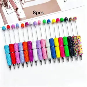 8-Pack Random Candy Rhinestone Beaded Pens, Rotating Barrel Ink Ballpoint Pens, Creative DIY High-Aesthetic Back-To-School Gifts, School Supplies, Elegant Design, Fashion Stationery, Novelty Pens, Glitter Ballpoint Pen, Elegant Student Pen