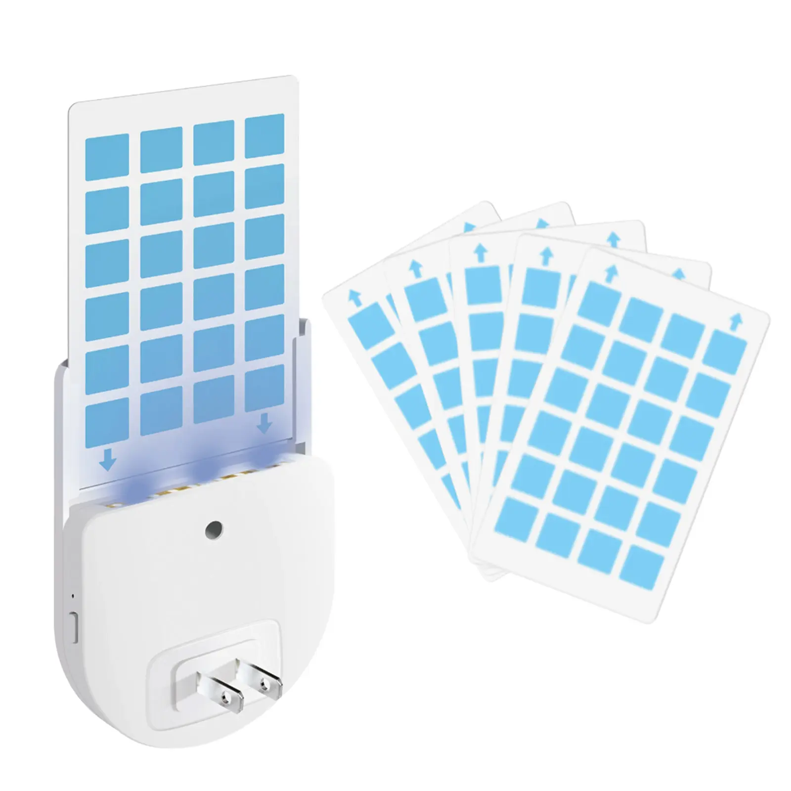 Flying Insect Trap for Indoor Use – Plug-in Bug Catcher with 5 Refill Cartridges & Blue/UV Light Technology – Silent Gnat & Fruit Fly Catcher with Night Light