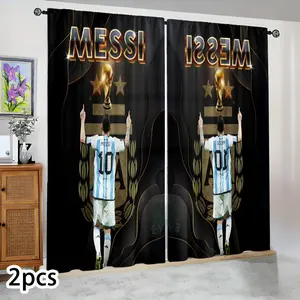 Semi-blackout curtains, Privacy Grommet Curtains, featuring the Messi World Cup champion gold trophy poster design. Suitable for bedrooms/living rooms/kitchens and as celebrity-themed decorations, fan-service items, holiday gifts, birthday presen
