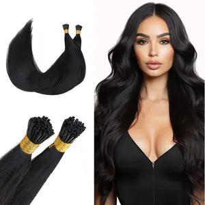 GOOGOO I Tip Hair Extensions Human Hair 50g 50 to 100 Strands Real Human I tip Extensions Pre Bonded Natural Black
